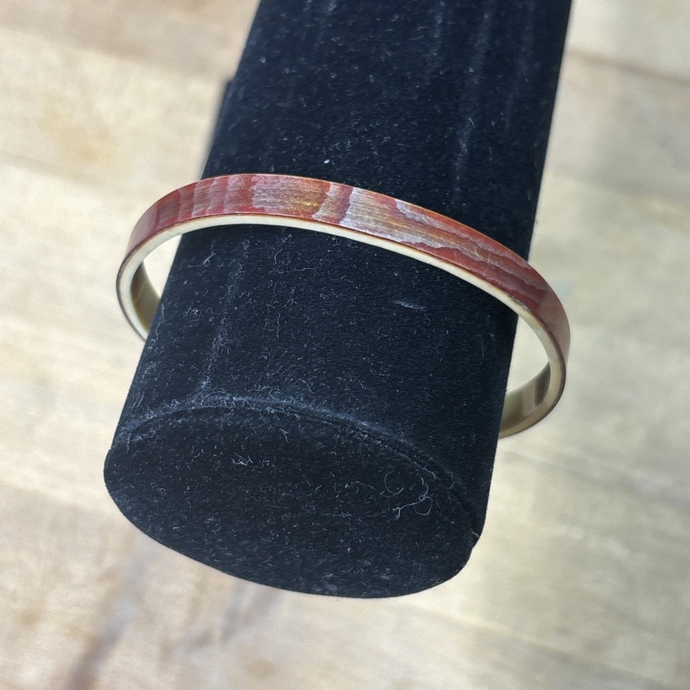 Rare Vintage 1970s Mod Laminated Resin Bangle Bracelet Wood Grain Inlay